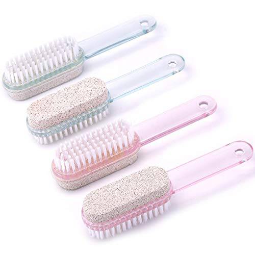 Haosda Hand and Foot Brush with Nature Pumice Exfoliator Stone and Handle Bar Grip - Scrubbing Clean Brush, 4 Pack