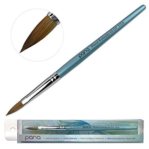 pana USA Acrylic Nail Brush100% Pure Kolinsky Hair New Teal Wood Handle with Silver Ferrule Oval Crimped Shaped Style (Size 6)