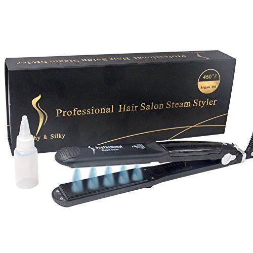 Professional Steam Hair Straightener by BeautyCC - Steam Styler Ceramic Tourmaline Flat Iron Salon Heater Hair Straightening Iron with Anion Care