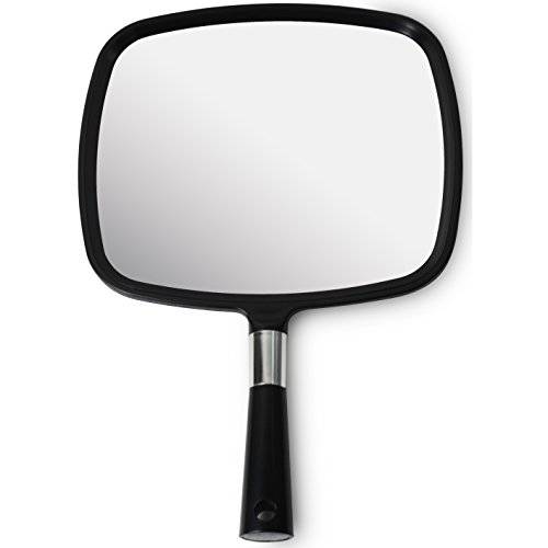 Mirrorvana Large Hand Mirror with Comfy Handle for Men and Women - Portable Handheld Barber Mirror for Back of Head Hair Cutting - 9 x 13 (Black)
