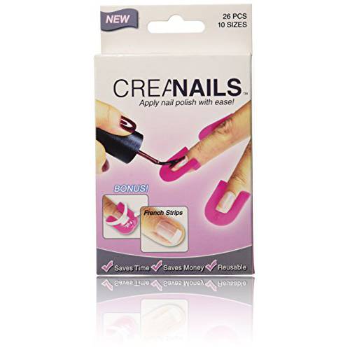 Original CreaNails Nail Polish Stencils - As seen on Shark Tank - Reusable Soft Plastic Shield Protector Tools for Women, Spill Proof Manicure, French Strips Included, 26 Pcs (10 Sizes)
