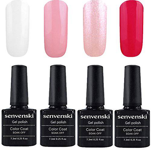 Senvenski Gel Nail Polish Glitter Soak Off Gift Set UV LED Art Varnish Kit Multicolour Pink Red(CS001)