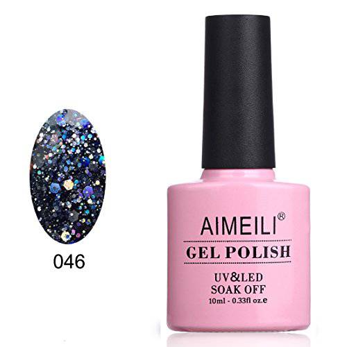 AIMEILI Soak Off UV LED Gel Nail Polish - Diamond Glitter Amethyst Purple (046) 10ml