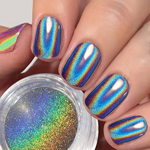 PrettyDiva Holographic Nail Powder - Unicorn Rainbow Chrome Nails Powder Manicure Pigment 1g/jar