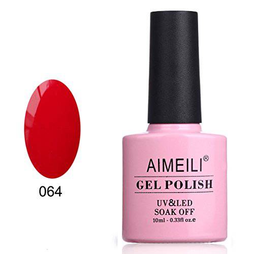 AIMEILI Soak Off U V LED Red Gel Nail Polish - Pillar Box Red (064) 10ml