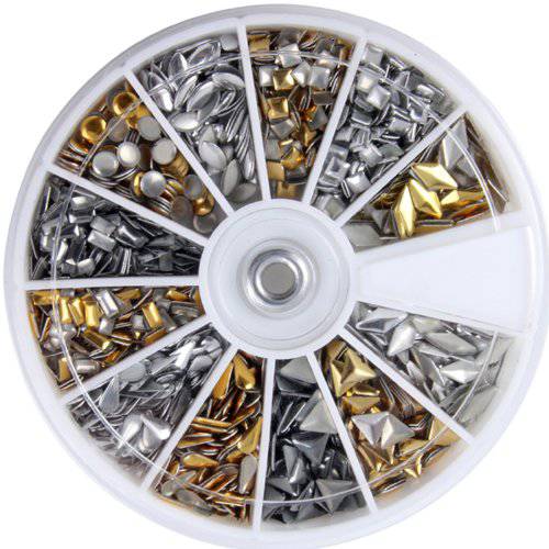 enForten 600pcs 3D Design Nail Art Different Studs Silver Stud Wheel Manicure