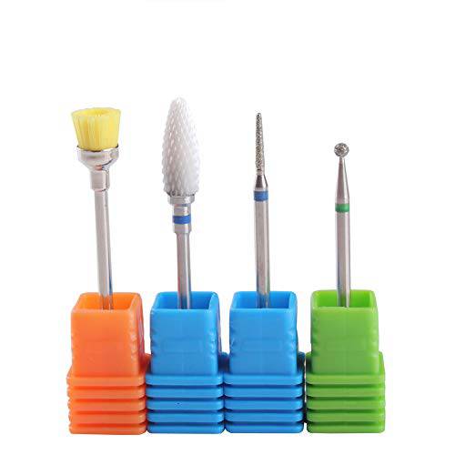 MZCMSL Needle/Ball Cuticle Clean Drill Bit, White Ceramic Cone Nail Bit and Brush Bit,3/32 Shank Manicure Drill Kit, 4pcs