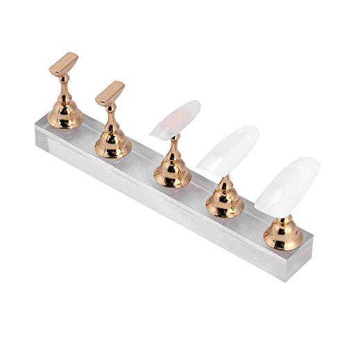 Acogedor False Nail Display Stand Holder Set，Nail Art Practice Holder Gold Magnetic Nail Showing Shelf，Manicure Nails Salon Tool