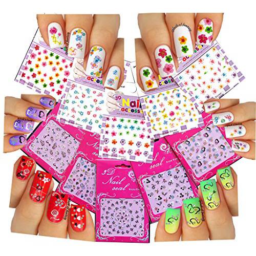 La Demoiselle Cute & Adorable Nail Art 3D Stickers ♥ with Rhinestones Hearts/Flowers Collection of 10 Decals/EEX-I/