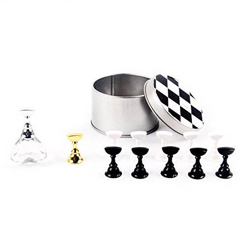 BQAN 12Pcs Chess Board Magnetic Nail Tip Crystal Stand Set Salon Display Holder Set