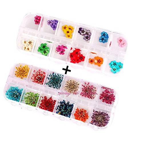 XICHEN® 36 Starry Plus 36 Five Flower Flower Three-Dimensional Applique 3D Nail Stickers Nail Supplies Dried Flowers 2 * 12 Color (Starry and Five Flower)
