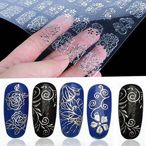 Warm Girl 108Pcs 3D Silver Flower Nail Art Stickers Decals Stamping DIY Decoration Tools