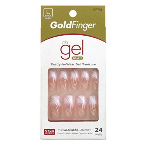 Gold Finger False Nails Gel Glam Design Full Cover Fake Nails, Long Length (2 PACK)