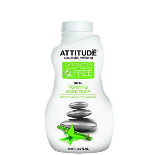 ATTITUDE Hypoallergenic Foaming Hand Soap Refill, Green Apple & Basil, 35.2 Fluid Ounce