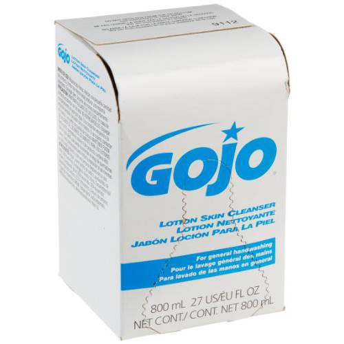 Gojo Lotion Soap Skin Cleanser, 800 mL Lotion Hand Soap Refill 800 Series Bag-In-Box Soap Dispenser (Pack of 12) - 9112-12