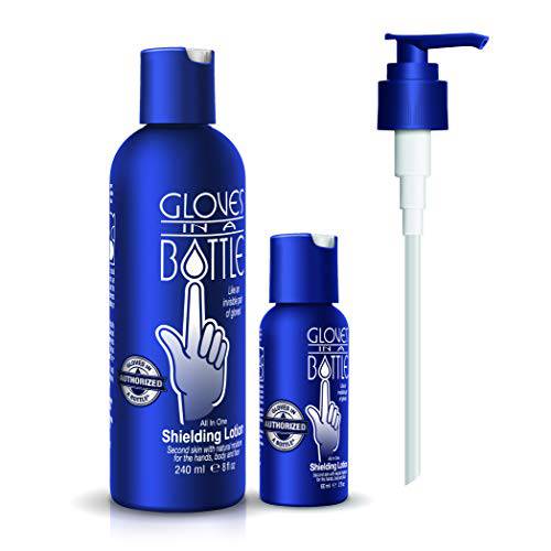 Gloves In A Bottle Shielding Lotion (One- 2 fl oz-60 ml & One - 8 fl oz-240 ml) With Pump Great for Dry Itchy Skin Grease-less and Fragrance Free