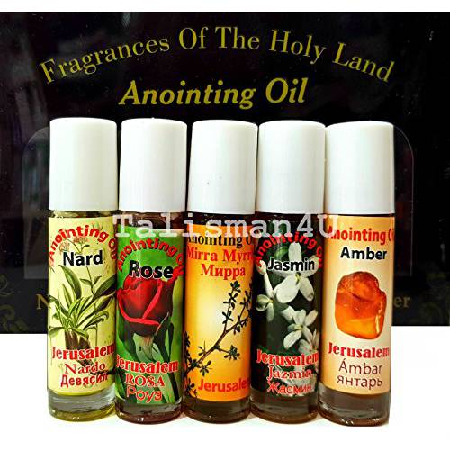 5 Roll-on Anointing Oil From Israel Myrrh Nard Rose Jasmine Amber Holy Land Gift