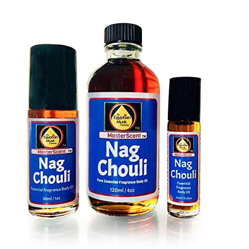 WagsMarket - Nag Champa Perfume Oil & Patchouli Essential Oil, Nag Chouli Essential Perfume Oil, Choose from Roll On to 0.33oz - 4oz Glass Bottle (0.33oz Roll On)