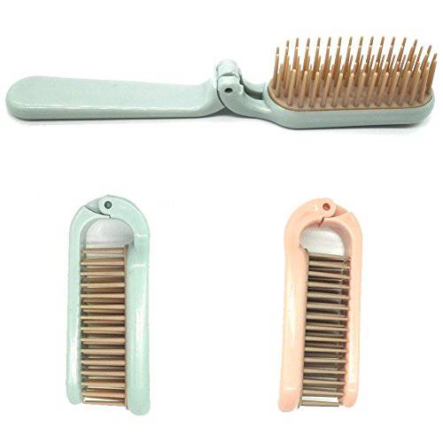 PUTYSUUN Portable Travel Folding Hair Brush Mini Pocket and Purse Comb Antistatic (pink blue) (2pcs)