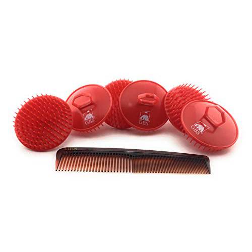 G.B.S Soft Red Scalp Massage Brush & G.B.S 7 Tall Styling Comb for All Purpose- Promotes Healthy Hair for Women and Men, Grooming Brush, Premium Quality Massage Brush for Sensitive Scalp- Pack of 6