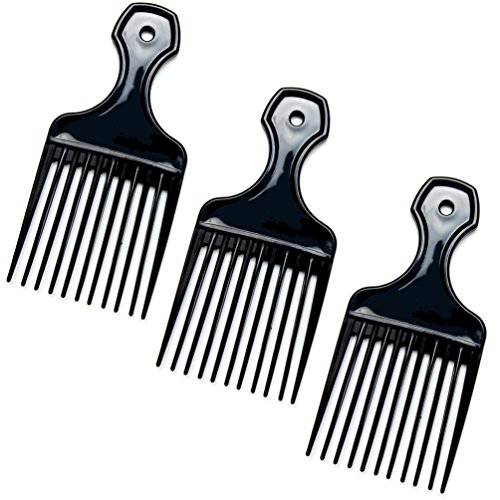 Luxxii (3 Pack) 6 Plastic Afro Pick Lift Hair Comb Detangle Wig Braid Hair Man Styling Comb (Black_A)