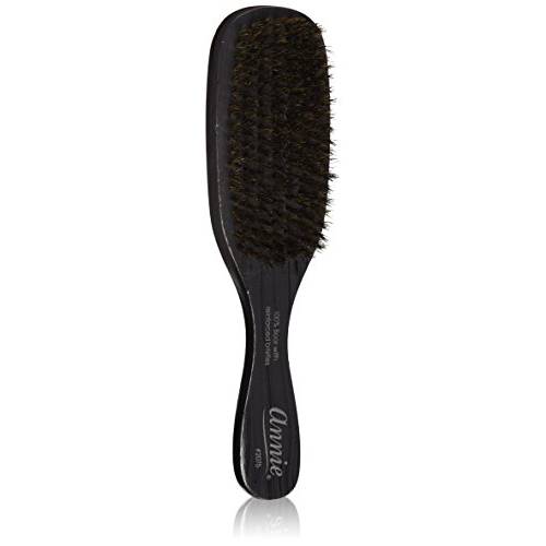 Annie - Professional Wave Brush - (9) - Black - (100%) Natural Boar Medium Bristles - Wood Handle - For Fine to Medium Hair