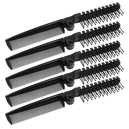 uxcell Black Plastic Double Headed Foldable Straight Hair Beauty Fine Teeth Comb 5 Pcs