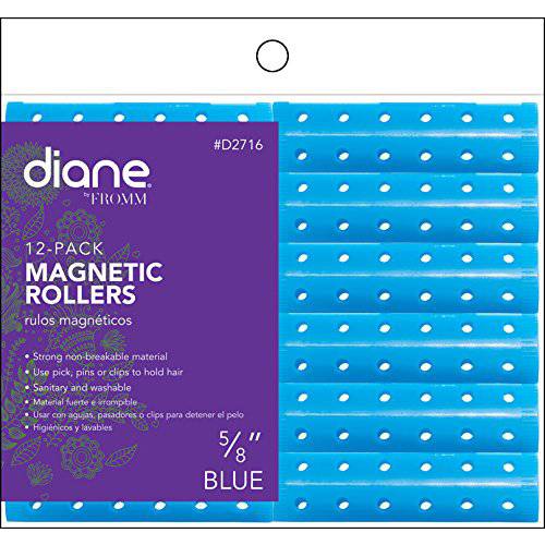 Diane Magnetic Hair Roller, Blue, 5/8 Inch, Strong material, unbreakable material, curls, perm, holds hair in place, perfect for any hair style, sanitary, washable, 5/8, Static electricity holds hair in place, Wrap faster and easier, Fast and easy to clean, Use picks, pins or clips to hold hair