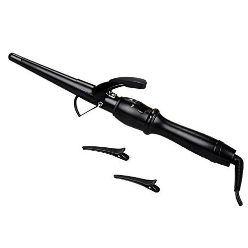 Professional 1-1/2 Tapered Curling Wand with Short Clamp, Ceramic Curling Iron for Long Lasting Curls or Waves, Hair Curling Iron Wand with Adjustable Temp, Auto Shut-Off