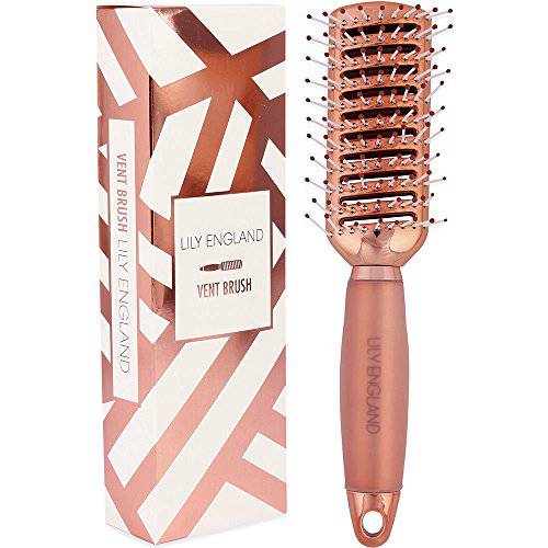 Vent Hair Brush for Blow Drying, Detangling Hairbrush for Women - Vented Brush with Gel Handle - Rose Gold by Lily England