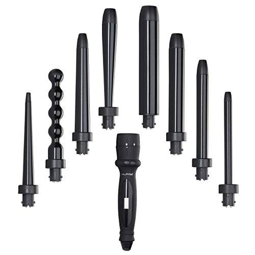 NuMe Octowand 8-in-1 Curling Wand Set, Interchangeable Tourmaline Ceramic Barrels 13mm - 32mm, Heat-Resistant Glove and Travel Case, LCD Digital Display
