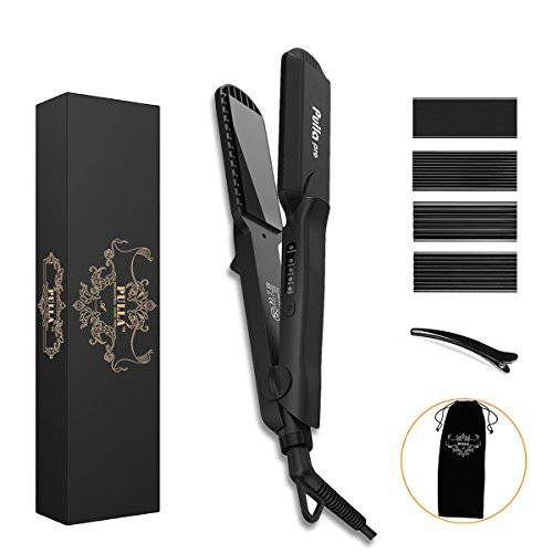 Pulla Hair Straightener and Crimper - 4 in 1 Tourmaline Ceramic Flat and Curling Iron for Hair Styling with Adjustable Temperature - Salon High Heat 320°F - 430°F for All Hair Types
