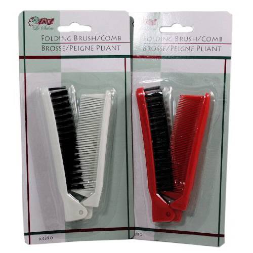 Folding Compact Travel Pocket HAIR BRUSH/COMB, 1 Red 1 White by Le Salon
