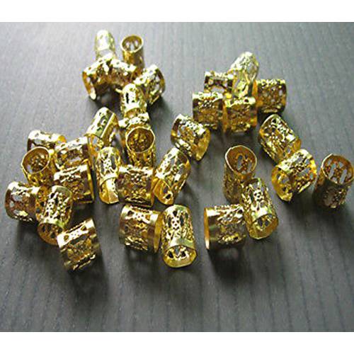Braiding Beads Golden Metal Cuffs Hair Accesories Decoration Filigree Tube 6mm 12pcs Pack