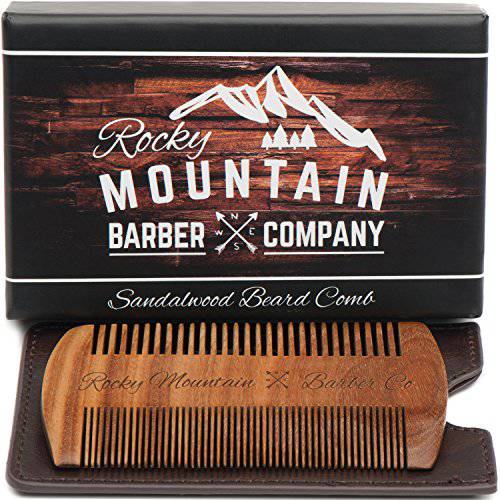 Beard Comb - Natural Sandal Wood for Hair with a Scented Fragrance Smell with Anti-Static & No Snag, Handmade Fine/Medium Tooth Brush Best for Beard & Moustache Packaged in Premium Giftbox