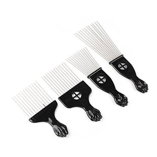 WBCBEC 4 Pcs Metal Picks for Hair, Afro Pick Combs for African American Hair Styling Tool, Fist Hair Pick Comb for Women and Men
