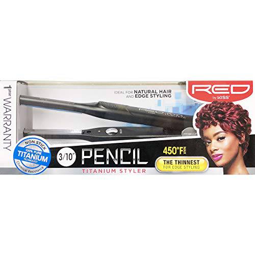 Red by Kiss Pencil Flat Iron Titanium Hair Straightener 0.3 Inch Natural Hair Edge Styling Flat Iron