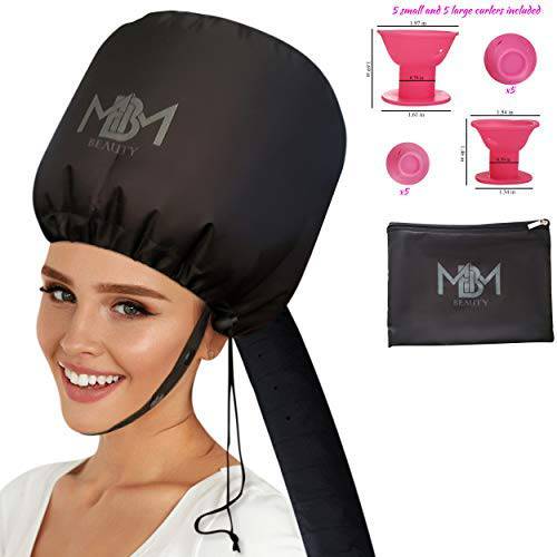 Bonnet Hair Dryer Attachment-W/ 10 Silicone Hair Curlers-Extra Large Adjustable Soft Hooded Hair Dryer Bonnet With Extra Long Hose For Drying,Styling,Curling&Deep Conditioning Fits All Head&Hair Sizes