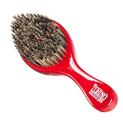 Torino Pro Wave Brush 470 by Brush King - Extra Hard Curve Wave Brush with Reinforced Boar & Nylon Bristles - Great for Wolfing - Curved 360 Waves Brush