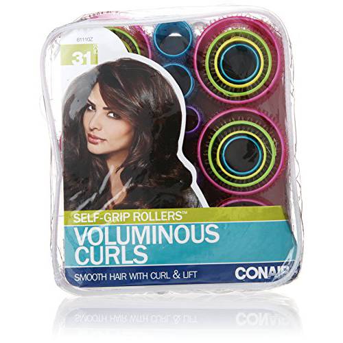 Conair Self Grip Assorted Sizes and Colors Hair Rollers, Hair Curlers, Self-Grip Hair Rollers, 31 Pack with Storage Bag