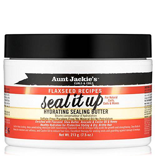 Aunt Jackie’s Flaxseed Recipes Seal It Up, Hydrating Sealing Butter, Helps Prevent and Repair Damaged Hair, Jar, 7.5 Oz