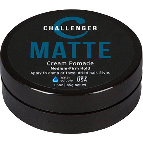Challenger Men’s Matte Cream Pomade, 1.5 Ounce | Natural Finish, Clean & Subtle Scent | Medium Firm Hold | Best Water Based Hair Styling Paste, Wax, Fiber, Clay, & Gel All In One