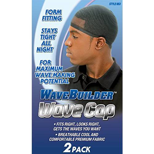 WaveBuilder Wave Cap | Promotes Healthy and Uniform Hair Waves, Black, 2 Count