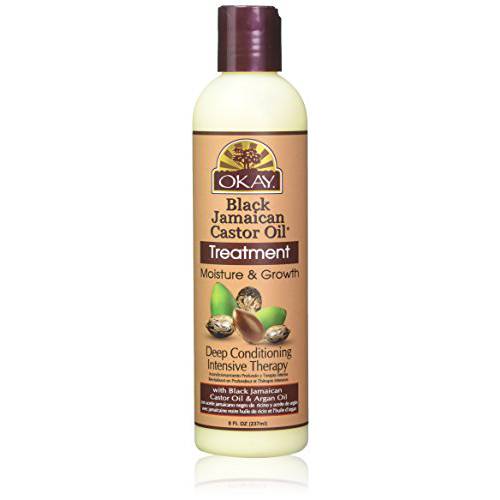 OKAY | Black Jamaican Castor Oil | Treatment for All Hair Types/Textures | Repair, Moisturize, Grow Healthy Hair | With Argan Oil & Shea Butter | Free Of Parabens, Silicones, Sulfates | 8 Oz