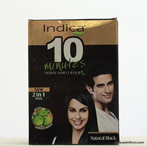 Indica Amla & Henna Natural Black Powder Hair Color, 100% Grey Coverage Hair Dye (Pack of 8, 8 x 5gm) (40gms)(1.42 Ounces)
