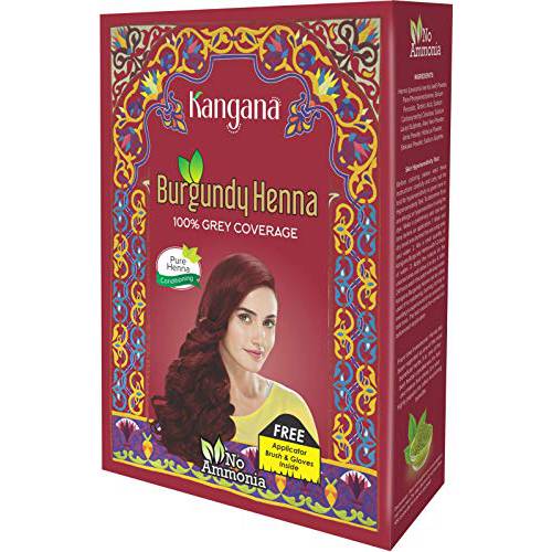 Kangana Burgundy Henna Powder for 100% Grey Coverage - Natural Henna Powder for Hair Dye/Color - 5 pouches inside- Total 50g (1.8 Oz)