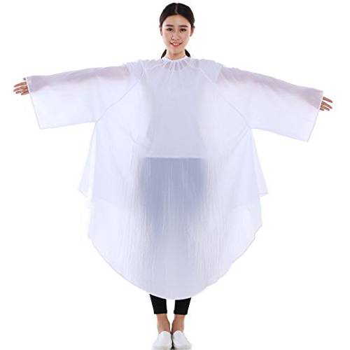 Professional Salon Client Nylon Hair Cutting Cape Gown, Barber Haircut Cape with Sleeves - White