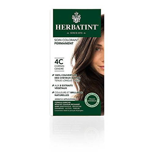 Herbatint Permanent Haircolor Gel, 4C Ash Chestnut, Alcohol Free, Vegan, 100% Grey Coverage - 4.56 oz