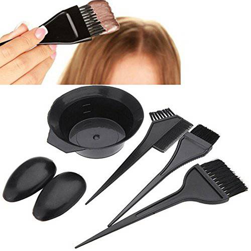 AKOAK 5 Pcs/Set Black Hair Dye Set Kit Hairdressing Brushes Bowl Combo Salon Hair Color Dye Tint DIY Tool Set Kit