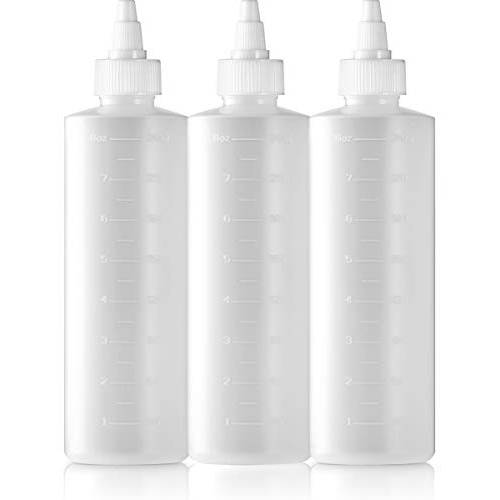 Bar5F Twist Top Applicator Bottle 8.5-Ounce Applicator for Hair Color Oil Cream Adjustable Nozzle for Dispensing or Dripping, Translucent Measuring Scale Pack of 3